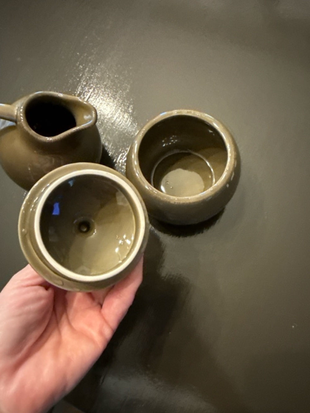 Tag Olive Green Ceramic Creamer and Sugar Bowl Set